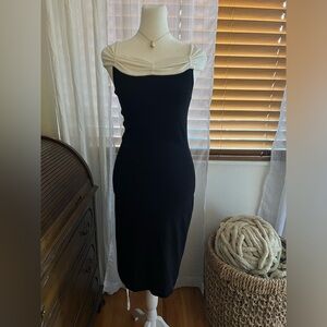 BCBGeneration Black Dress with Cream Off-Shoulder Detail size XS can fit a Small